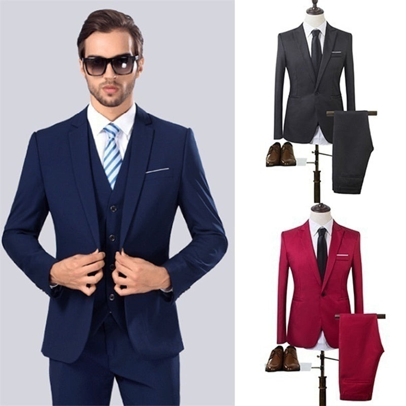 ZOGAA 2019 High Quality Men Fashion Slim Suits Male Business Casual Groomsman 3pcs Wedding Suit Men's Jacket Pants Trousers Sets