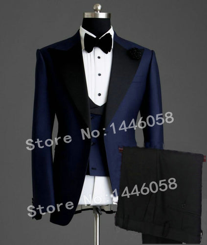 2019 Elegant Brand Classic Men Suits 3 Piece Navy Blue Groom Suit Smoking Tuxedo Jacket Wedding Suits For Men Best Man Blazer