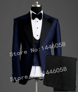 2019 Elegant Brand Classic Men Suits 3 Piece Navy Blue Groom Suit Smoking Tuxedo Jacket Wedding Suits For Men Best Man Blazer