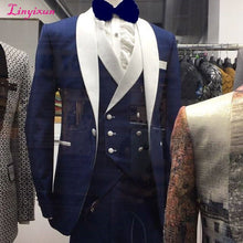 Load image into Gallery viewer, 2019 Elegant Brand Classic Men Suits 3 Piece Navy Blue Groom Suit Smoking Tuxedo Jacket Wedding Suits For Men Best Man Blazer