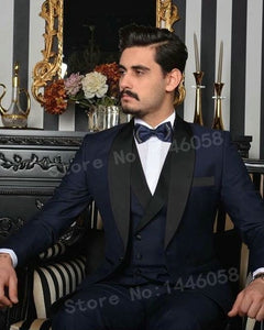 2019 Elegant Brand Classic Men Suits 3 Piece Navy Blue Groom Suit Smoking Tuxedo Jacket Wedding Suits For Men Best Man Blazer