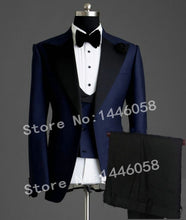 Load image into Gallery viewer, 2019 Elegant Brand Classic Men Suits 3 Piece Navy Blue Groom Suit Smoking Tuxedo Jacket Wedding Suits For Men Best Man Blazer