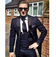 Load image into Gallery viewer, 2019 Elegant Brand Classic Men Suits 3 Piece Navy Blue Groom Suit Smoking Tuxedo Jacket Wedding Suits For Men Best Man Blazer