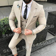 Load image into Gallery viewer, 2019 Elegant Brand Classic Men Suits 3 Piece Navy Blue Groom Suit Smoking Tuxedo Jacket Wedding Suits For Men Best Man Blazer