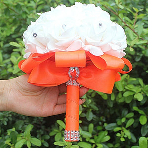 Cheapest PE Rose Bridesmaid Wedding Foam flowers Rose Bridal bouquet Ribbon Fake Wedding bouquet de noiva 14 Color