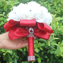 Load image into Gallery viewer, Cheapest PE Rose Bridesmaid Wedding Foam flowers Rose Bridal bouquet Ribbon Fake Wedding bouquet de noiva 14 Color