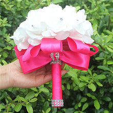 Load image into Gallery viewer, Cheapest PE Rose Bridesmaid Wedding Foam flowers Rose Bridal bouquet Ribbon Fake Wedding bouquet de noiva 14 Color