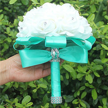 Load image into Gallery viewer, Cheapest PE Rose Bridesmaid Wedding Foam flowers Rose Bridal bouquet Ribbon Fake Wedding bouquet de noiva 14 Color