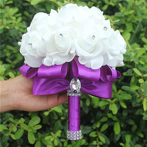 Cheapest PE Rose Bridesmaid Wedding Foam flowers Rose Bridal bouquet Ribbon Fake Wedding bouquet de noiva 14 Color