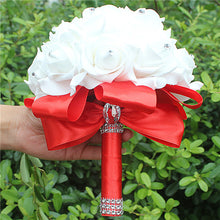 Load image into Gallery viewer, Cheapest PE Rose Bridesmaid Wedding Foam flowers Rose Bridal bouquet Ribbon Fake Wedding bouquet de noiva 14 Color