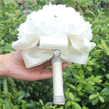 Load image into Gallery viewer, Cheapest PE Rose Bridesmaid Wedding Foam flowers Rose Bridal bouquet Ribbon Fake Wedding bouquet de noiva 14 Color