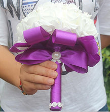Load image into Gallery viewer, Cheap PE Rose Bridesmaid Wedding Foam flowers Rose Bridal bouquet Ribbon Fake Wedding bouquet de noiva Customized