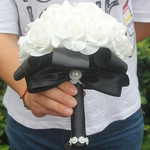 Load image into Gallery viewer, Cheap PE Rose Bridesmaid Wedding Foam flowers Rose Bridal bouquet Ribbon Fake Wedding bouquet de noiva Customized