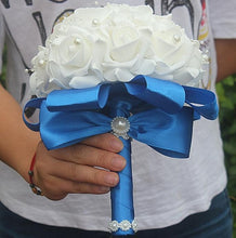 Load image into Gallery viewer, Cheap PE Rose Bridesmaid Wedding Foam flowers Rose Bridal bouquet Ribbon Fake Wedding bouquet de noiva Customized