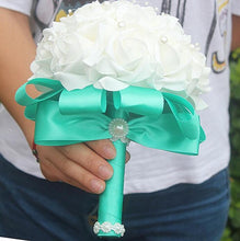 Load image into Gallery viewer, Cheap PE Rose Bridesmaid Wedding Foam flowers Rose Bridal bouquet Ribbon Fake Wedding bouquet de noiva Customized