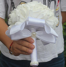 Load image into Gallery viewer, Cheap PE Rose Bridesmaid Wedding Foam flowers Rose Bridal bouquet Ribbon Fake Wedding bouquet de noiva Customized