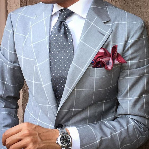 Light Blue plaid Cloth Men Suit /Notch Lapel Two Button Men Suits Prom/Bridegroom Suits/Weddding Suit For Men(Jacket+pant)