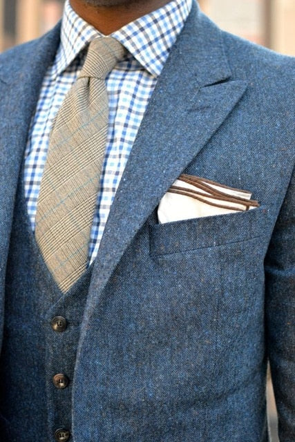 Light Blue plaid Cloth Men Suit /Notch Lapel Two Button Men Suits Prom/Bridegroom Suits/Weddding Suit For Men(Jacket+pant)