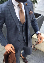 Load image into Gallery viewer, Custom Made Light Blue Two Button Street Style Men Slim Fit Suit /Notch Lapel Groomsmen Men Wedding Suits(jacket+pant+vest)