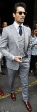 Load image into Gallery viewer, Custom Made Light Blue Two Button Street Style Men Slim Fit Suit /Notch Lapel Groomsmen Men Wedding Suits(jacket+pant+vest)