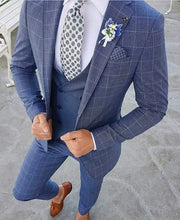 Load image into Gallery viewer, Custom Made Light Blue Two Button Street Style Men Slim Fit Suit /Notch Lapel Groomsmen Men Wedding Suits(jacket+pant+vest)