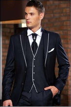 Load image into Gallery viewer, Custom Made Light Blue Two Button Street Style Men Slim Fit Suit /Notch Lapel Groomsmen Men Wedding Suits(jacket+pant+vest)