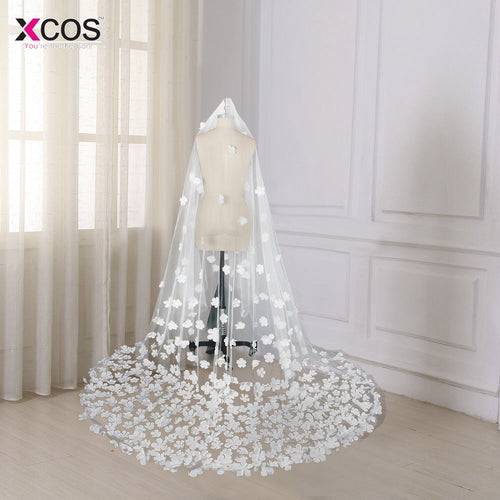 Bride Veils White Applique Tulle 3 Meters veu de noiva Long wedding Veils Bridal Accessories Lace Bridal Veil