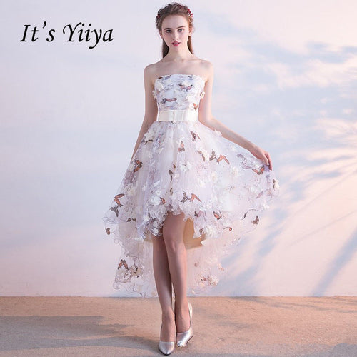 Strapless Pleat Lace Up High-low Asymmetry Vintage Elegant Flowers Taffeta Prom Gown Dancing Party Prom Dresses LX018