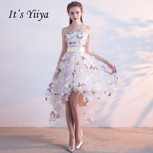 Strapless Pleat Lace Up High-low Asymmetry Vintage Elegant Flowers Taffeta Prom Gown Dancing Party Prom Dresses LX018