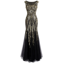 Load image into Gallery viewer, Angel-fashions Bateau Boat Neck Vintage Golden Sequin Ball Gown Long Prom Dresses 377
