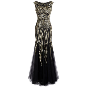 Angel-fashions Bateau Boat Neck Vintage Golden Sequin Ball Gown Long Prom Dresses 377