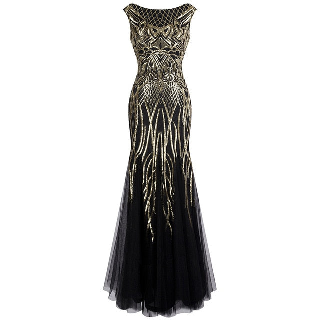 Angel-fashions Bateau Boat Neck Vintage Golden Sequin Ball Gown Long Prom Dresses 377