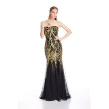 Load image into Gallery viewer, Angel-fashions Bateau Boat Neck Vintage Golden Sequin Ball Gown Long Prom Dresses 377