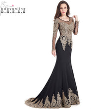 Load image into Gallery viewer, Real Image Cheap Burgundy Long Sleeve Mermaid Lace Prom Dresses Sexy Sheer Back Evening Party Dress Vestido de Festa Longo