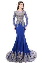 Load image into Gallery viewer, Real Image Cheap Burgundy Long Sleeve Mermaid Lace Prom Dresses Sexy Sheer Back Evening Party Dress Vestido de Festa Longo