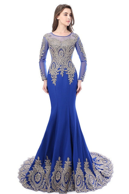 Real Image Cheap Burgundy Long Sleeve Mermaid Lace Prom Dresses Sexy Sheer Back Evening Party Dress Vestido de Festa Longo