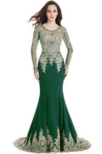 Load image into Gallery viewer, Real Image Cheap Burgundy Long Sleeve Mermaid Lace Prom Dresses Sexy Sheer Back Evening Party Dress Vestido de Festa Longo
