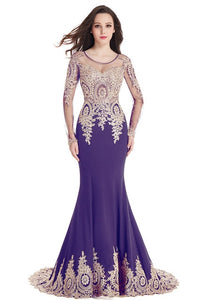 Real Image Cheap Burgundy Long Sleeve Mermaid Lace Prom Dresses Sexy Sheer Back Evening Party Dress Vestido de Festa Longo
