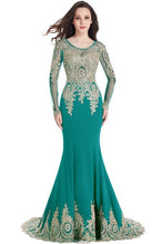 Load image into Gallery viewer, Real Image Cheap Burgundy Long Sleeve Mermaid Lace Prom Dresses Sexy Sheer Back Evening Party Dress Vestido de Festa Longo