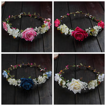 Load image into Gallery viewer, Women Wedding Flower Hair Garland Crown Headband Floral Rose Handmade Vacation
