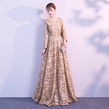 Load image into Gallery viewer, With Pockets Fashion Khaki Lace Prom Dress Simple Floor-length Party Formal Evening Gown