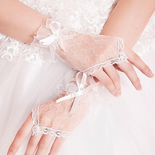Women Lace Gloves Net Yarn Bowknot Fingerless Wedding Accessories Bridal Gloves