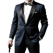 Load image into Gallery viewer, Skyfall Navy Blue Tuxedo Men Suit Custom Made,Skyfall Midnight Blue Wedding Suits For Men,Bespoke Double Collar Tuxedos For Men