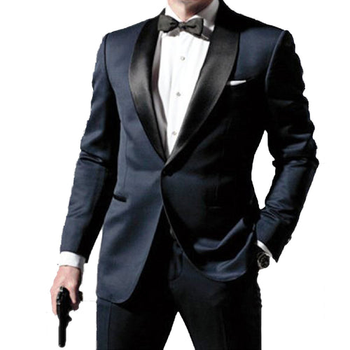 Skyfall Navy Blue Tuxedo Men Suit Custom Made,Skyfall Midnight Blue Wedding Suits For Men,Bespoke Double Collar Tuxedos For Men
