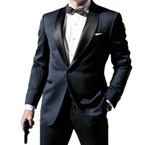 Skyfall Navy Blue Tuxedo Men Suit Custom Made,Skyfall Midnight Blue Wedding Suits For Men,Bespoke Double Collar Tuxedos For Men