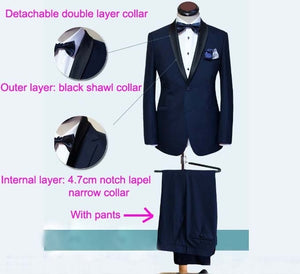 Skyfall Navy Blue Tuxedo Men Suit Custom Made,Skyfall Midnight Blue Wedding Suits For Men,Bespoke Double Collar Tuxedos For Men
