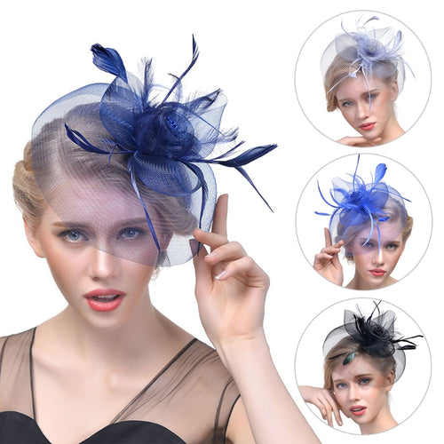 Lady Women Fascinator Mesh Flower Hair Clip Feather Hat Wedding Party Bridal New