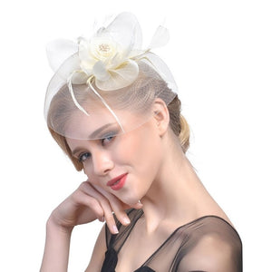 Lady Women Fascinator Mesh Flower Hair Clip Feather Hat Wedding Party Bridal New