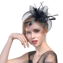Load image into Gallery viewer, Lady Women Fascinator Mesh Flower Hair Clip Feather Hat Wedding Party Bridal New
