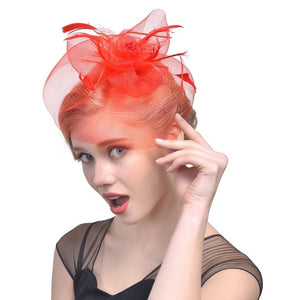 Lady Women Fascinator Mesh Flower Hair Clip Feather Hat Wedding Party Bridal New